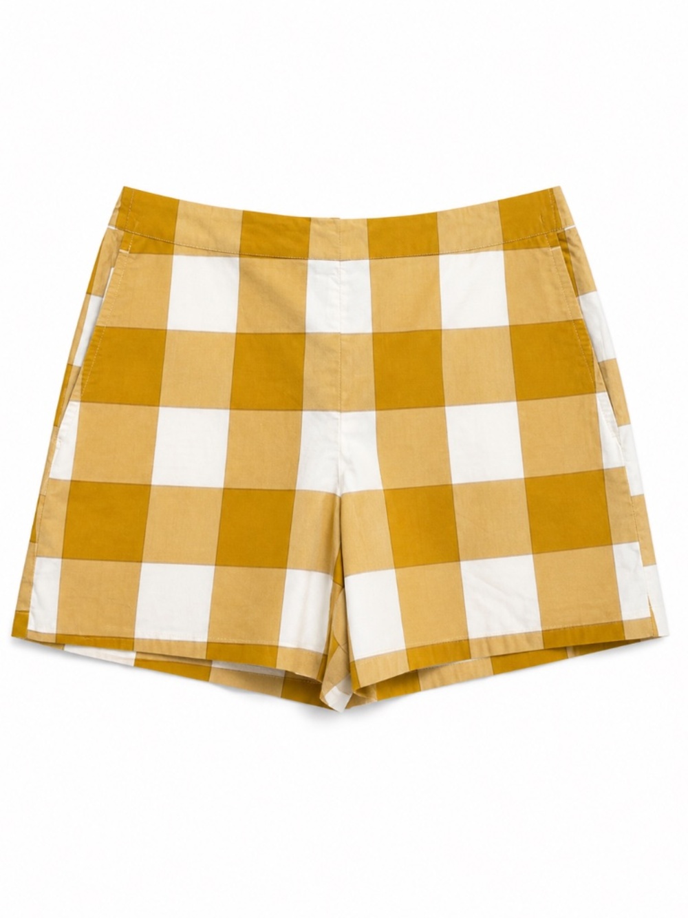 4/$20➡️ Ann Taylor Factory Mustard White Check High-Waist Short – 2 Petite *Flaw